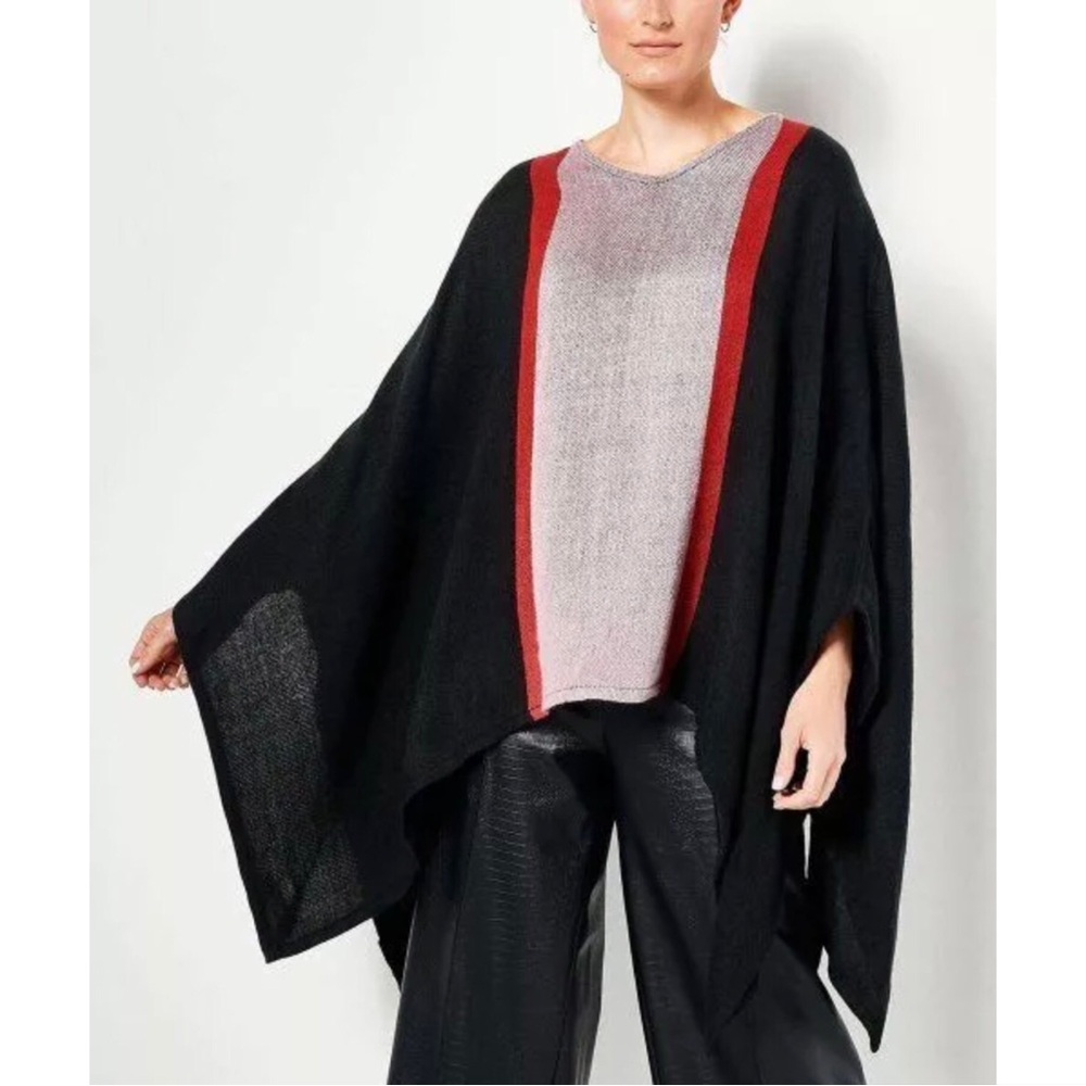 Jason Wu woven black & red striped poncho